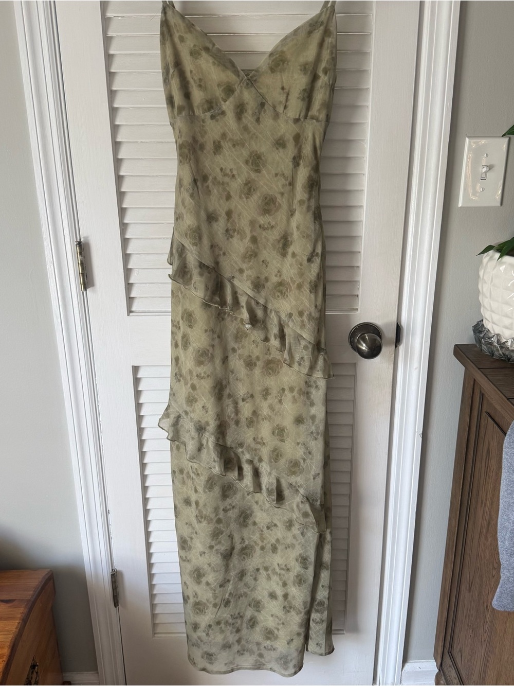 Princess Polly Olive Floral Slip Maxi Dress with Ruffle Tiers
